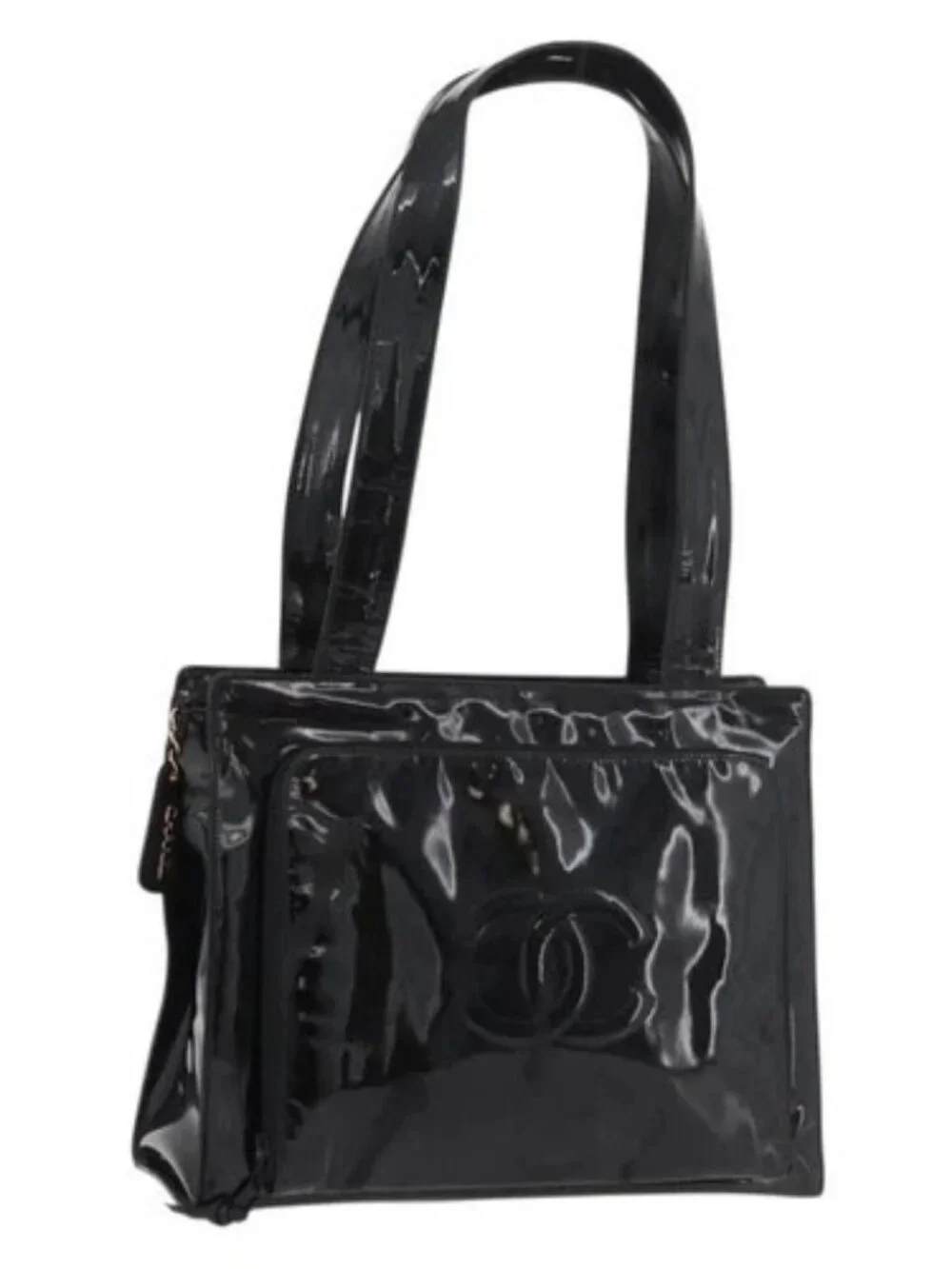 CHANEL COCO Mark Tote Bag Patent leather Black Gold CC Auth BAZ868